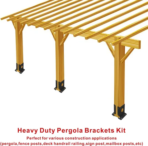 Miniatura 5 de Juego de 8 soportes de base de poste de pérgola para valla de madera, para 4 x 4 (real: 3.5 x 3.5), soportes de base de anclaje negros ajustables