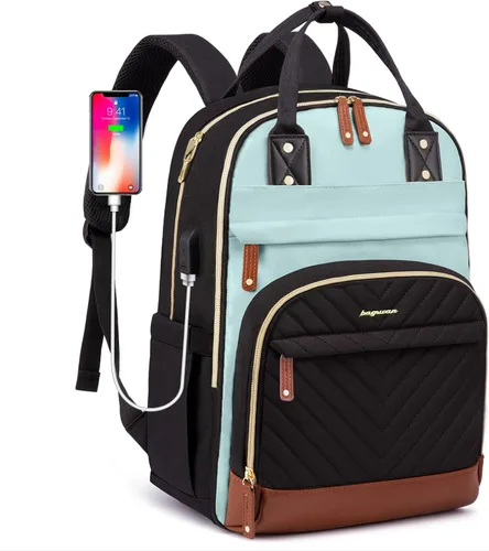 Miniatura 31 de Mochila para laptop para mujer, mochila de viaje de trabajo de 15.6 pulgadas con cargador USB, mochila universitaria impermeable, mochila