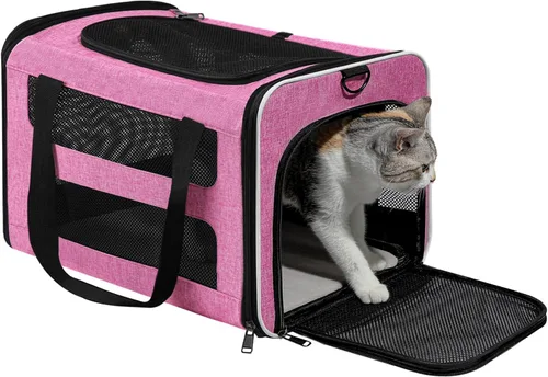 Miniatura 9 de Bolsa de viaje para gatos de lados suaves para gatos medianos a grandes de más de 15 libras, jaula transportadora para perros pequeños, entrada Rosa