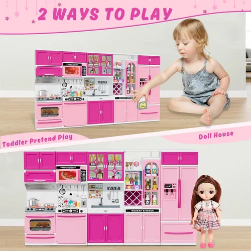Miniatura 5 de Wee Wonders - Juego de cocina para niños de 5 en 1 con luces y sonidos realistas, juguetes de mini cocina para niñas, juguete de casa de cocina