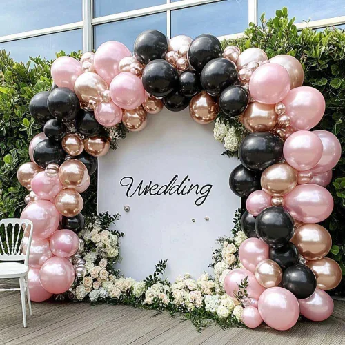 Miniatura 12 de Kit de arco de globos color burdeos y negro, doble relleno, color granate, rojo oscuro, perla, blanco, arena, dorado, guirnalda de globos