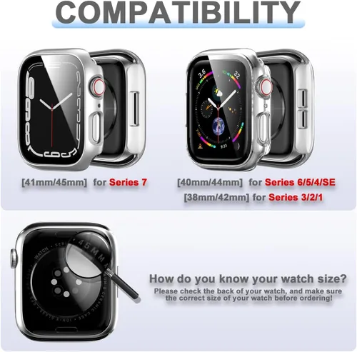 Miniatura 2 de Rontion Juego de 6 fundas rígidas de policarbonato con protector de pantalla de vidrio templado incorporado Compatible con Apple Watch Series 9 8 7