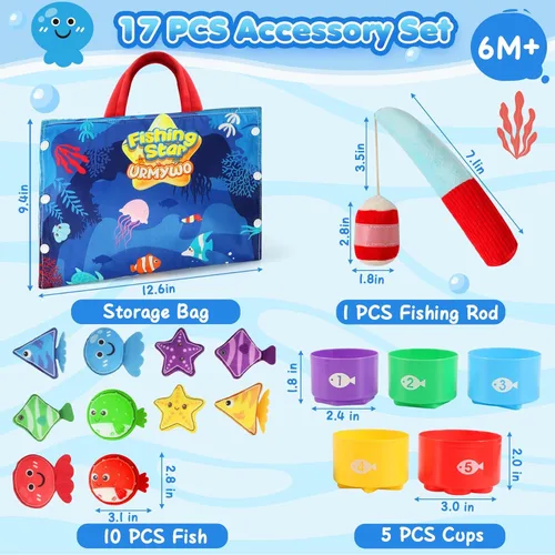 Miniatura 3 de Juguetes Montessori para niños de 1 año – Juego de pesca de tela para niños pequeños 17 en 1 con vasos apilables clasificación de colores, juguete