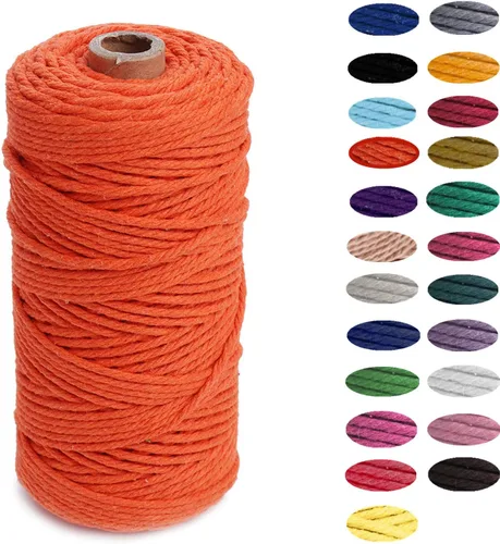 Miniatura 9 de HAPYLY - Cuerda de algodón natural para macramé, de 0.118 pulgadas x 109 yardas, cuerda de algodón de colores para manualidades, tejer, colgar