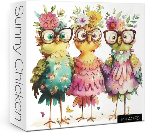 Divertidos rompecabezas de pollo para adultos de 1000 piezas, rompecabezas de flores de pájaros, hermosos rompecabezas de arte de animales Pollo