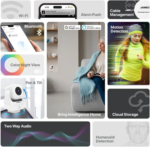 Miniatura 2 de Cámara de seguridad para el hogar WiFi de 2K con inclinación panorámica 360 HD 2.4GHz, monitores para bebés/mascotas, audio de 2 vías, noche de luz