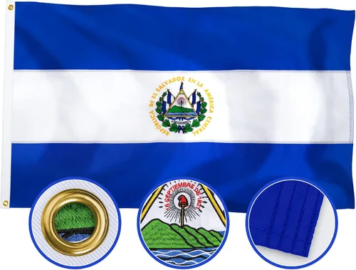 XIFAN Bandera de El Salvador prémium de 3 x 5 pies para exteriores, bandera de país salvadoreño de nailon 210D de doble cara resistente, decoración