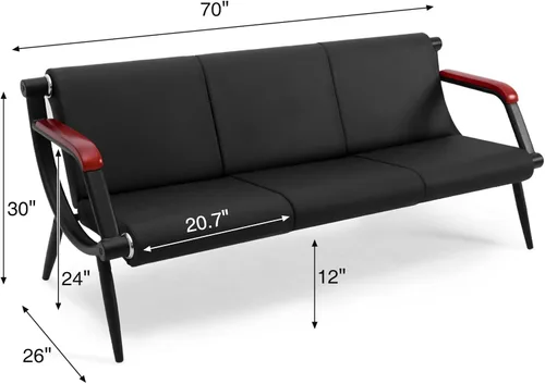 Miniatura 3 de wonline Banco de sala de espera, sillas de recepción de muebles de oficina con brazos, sillas de cuero adecuadas para clínica, aeropuerto, hospital
