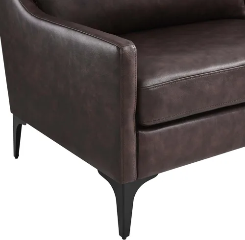 Miniatura 8 de Modway Sofá Corland de cuero y metal de estilo moderno en acabado marrón