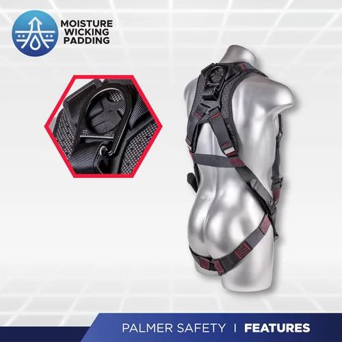 Miniatura 5 de Palmer Safety - Arnés de seguridad de cuerpo completo con ajuste de 5 puntos, anillo en D dorsal, piernas con ojales, dos anillos en D laterales e