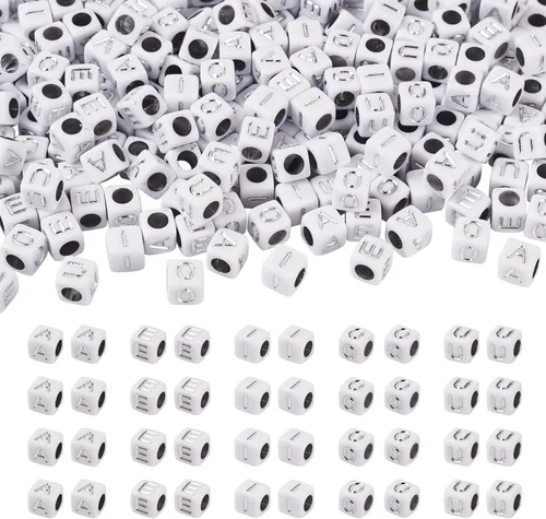 Miniatura 11 de FASHEWELRY 300 cuentas cúbicas de acrílico con números cuadrados mezclados del 0 al 9, cuentas de acrílico blanco de 0.236 x 0.236 pulgadas