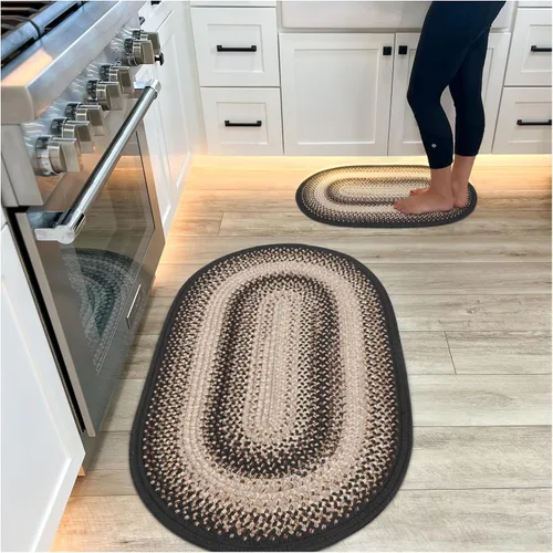 Miniatura 48 de Alfombra ovalada trenzada gris humo de 20 x 30 pulgadas, lavable para interiores y exteriores, decoración campestre para cocinas y entradas