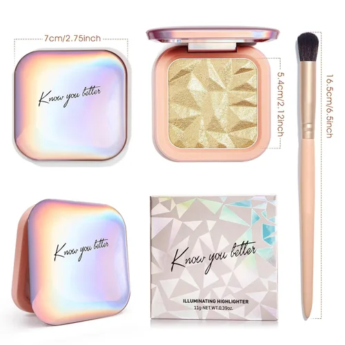 Miniatura 9 de Paleta de maquillaje iluminador, paleta de contorno brillante en polvo para iluminar el contorno de la cara, maquillaje dorado con reflejos
