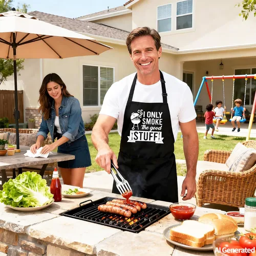 Miniatura 6 de Kaidouma Divertidos delantales de parrilla para hombres – I Only Smoke The Good Stuff – Divertidos delantales de chef para cocinar barbacoa con 2