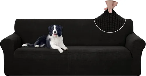 Miniatura 24 de U-NICE HOME Funda elástica para sofá, lavable, protector de muebles para sofá de 3 cojines, apta para mascotas (sofá, gris)