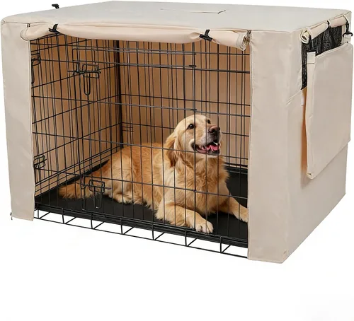 Miniatura 14 de Deblue Cubierta para Jaula de Perro Interior Gris, Cubiertas de Jaula para Mascotas de Poliéster con Privacidad Ajuste Universal para Jaula