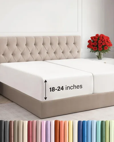 Miniatura 85 de Sábana bajera ajustable extra profunda tamaño completo – Sábana bajera individual de lujo para hotel únicamente – Se adapta fácilmente a colchones
