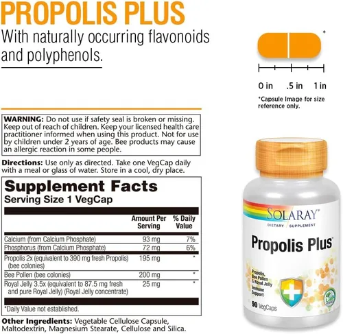 Miniatura 2 de SOLARAY Propolis Plus - Suplemento de apoyo inmunológico, 90 cápsulas vegetales