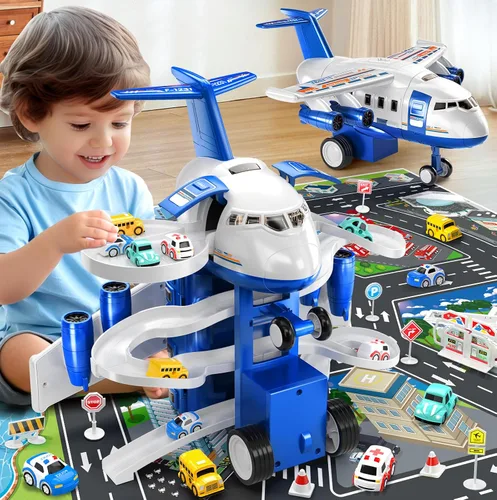 Miniatura 4 de MSKOLER Juguetes de avión para niños de 2 a 4 años – Pistas de carreras de autos de juguete para niños de 3 a 5 años con 8 juguetes de coche