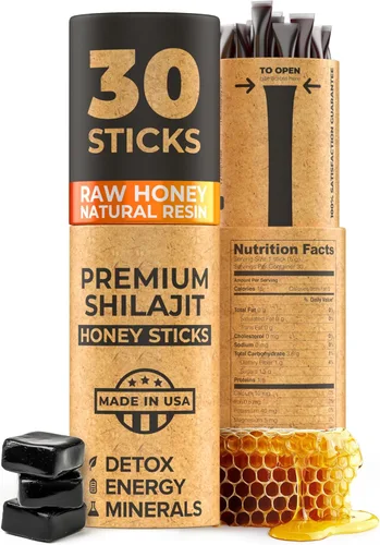 NATURAL SHILAJIT Palitos de miel – Resina Shilajit con miel cruda, ácido fúlvico y oligominerales, nutrientes a base de plantas para energía, apoyo
