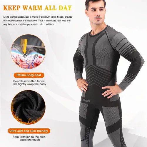 Miniatura 3 de MeetHoo Conjunto de ropa interior térmica para hombre ropa de invierno para hombre capa base de capa base larga