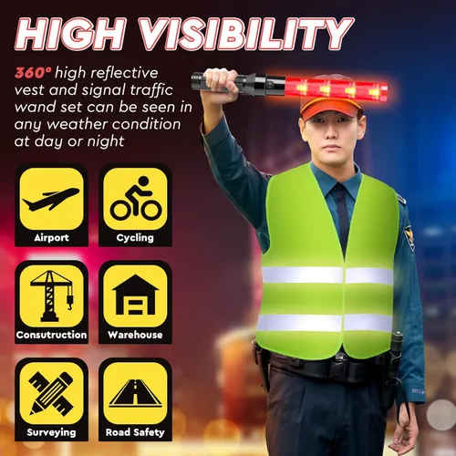 Miniatura 5 de Kanayu Juego de 8 chalecos de seguridad de alta visibilidad de 16 pulgadas, incluye 4 chalecos de seguridad reflectantes, 4 varitas de seguridad