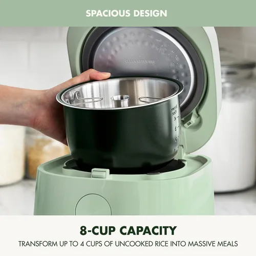 Miniatura 6 de Arrocera GreenPan, 8 tazas cocidas (4 sin cocer), modo bajo en carbohidratos y sopa, 10 ajustes de cocción de un toque, cesta de vapor de cerámica