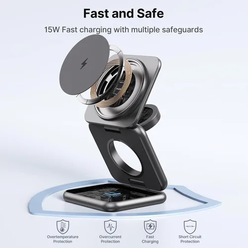 Miniatura 7 de KU XIU Cargador inalámbrico para Samsung, estación de carga inalámbrica plegable de aleación de zinc 3 en 1 para Samsung Galaxy S25 Ultra S24 S23
