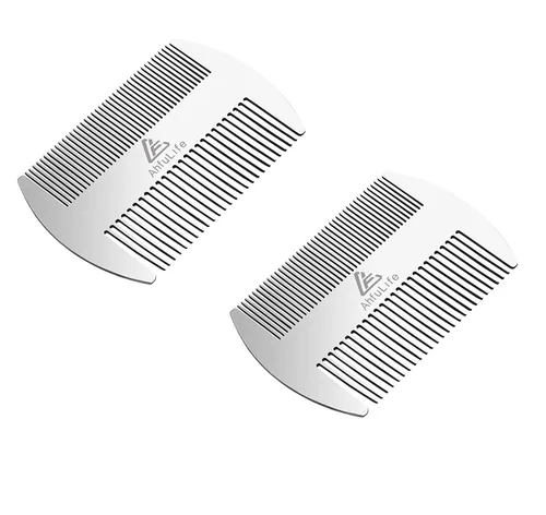 AhfuLife Peine de metal para cabello y barba de acero inoxidable, peine antiestático de doble acción, peines de tamaño de tarjeta de crédito,