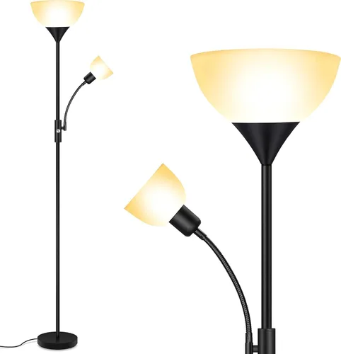 Miniatura 9 de Torchiere - Lámpara de pie para sala de estar, lámpara de pie de 71 pulgadas de alto, lámparas de dormitorio con luz de lectura, interruptor Negro