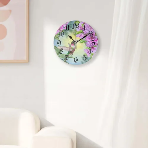 Miniatura 4 de Relojes de pared a pilas de 12 pulgadas, pájaros y flores, decoración silenciosa del hogar para baño, sala de estar, dormitorio