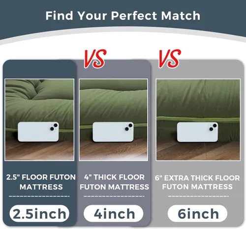 Miniatura 7 de MAXYOYO Colchón de futón de suelo japonés de 15 cm de grosor, colchón de tatami plegable para adultos, cama enrollable para habitación de invitados