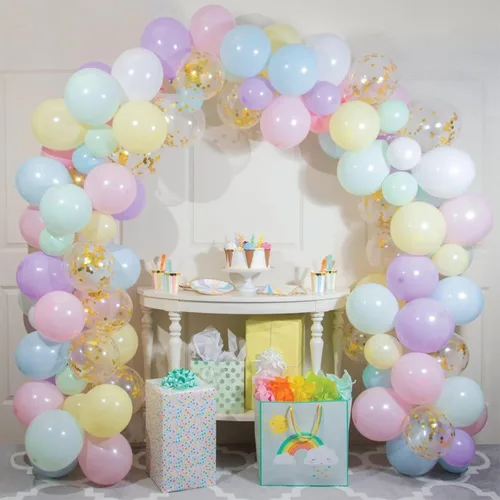 Miniatura 5 de Globos pastel de 12 pulgadas, 35 globos de arcoíris pastel multicolor, juego de globos de confeti de color macarrón y dorado para niñas, Pascua, Oro
