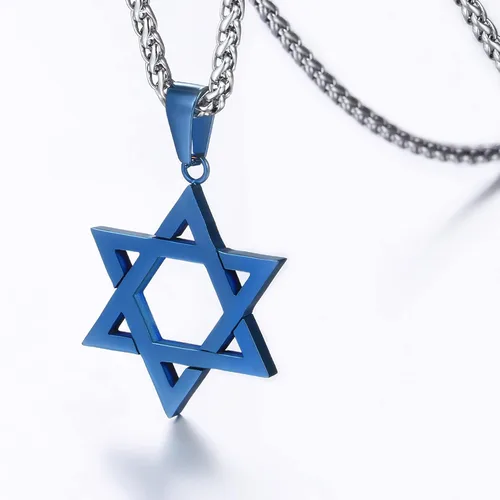 Miniatura 69 de U7 - Collar con Estrella de David para hombres y mujeres, dije hexagonal de acero inoxidable con cruz/piedra de rubí/collares clásicos judíos