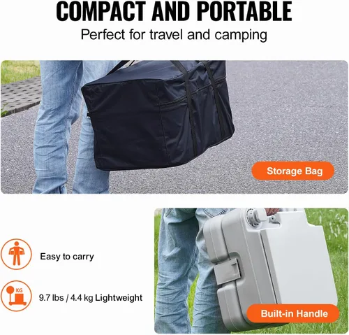 Miniatura 6 de VEVOR Inodoro portátil para camping y viajes en RV, inodoro de casete con 3.2 galones, descarga presurizada con botón pulsador, sellado a prueba