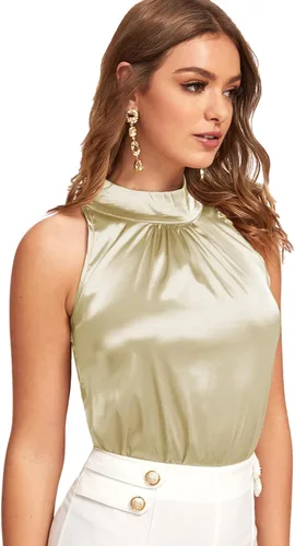 Miniatura 4 de Milumia Blusa sin mangas de satén para mujer, elegante, de verano, con abertura en la espalda