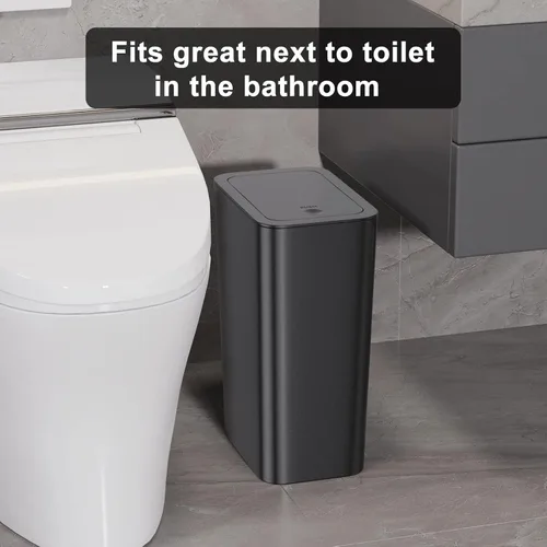 Miniatura 2 de N. NETDOT Basurero de baño con tapa, juego de 3 piezas, 2 paquetes bote de basura delgado para cocina de 4 galones y 1 bote de basura de 2.6