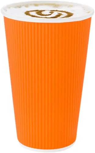 Miniatura 6 de Restaurantware Tazas de café desechables de pared ondulada de 16 onzas, 500 vasos de papel naranja aislados, diseño de borde enrollado, las tapas se