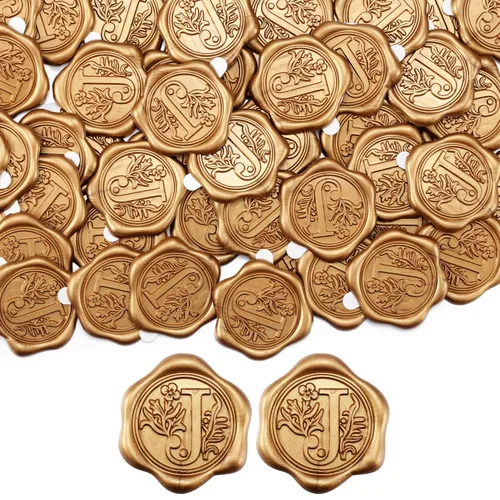 Miniatura 8 de Yoption 50 piezas de pegatinas de sello de cera inicial G, pegatinas de sello autoadhesivas de letra dorada retro antigua para sobres, para bodas