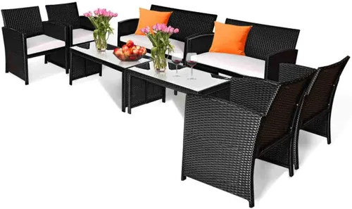 Miniatura 15 de Tangkula Juego de muebles de mimbre para patio de 4 piezas, juego de sofá y mesa Patiojoy con 4 asientos, juego de sofá de ratán al aire libre