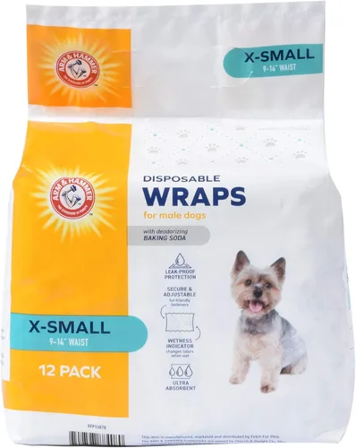 Arm & Hammer para Mascotas Envolturas para Perros Machos, X-Pequeño 12 unidades | Envolturas Super Absorbentes para Perros Machos | Arm & Hammer