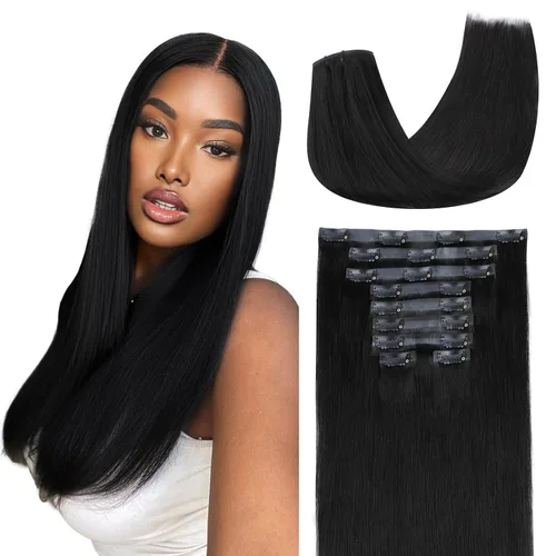 Miniatura 16 de Lashey - Extensiones de cabello con clip sin costuras, de cabello humano real, 7 unidades, 110 g, 14 pulgadas, color negro natural, lacio