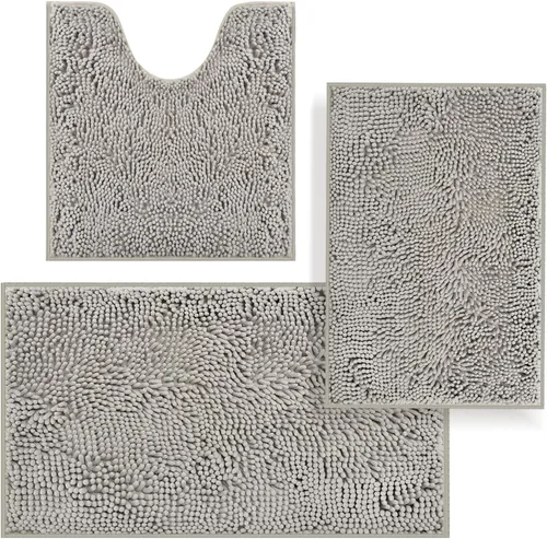 Miniatura 20 de Juego de alfombras de baño de 3 piezas, tapetes de baño para baño antideslizantes, alfombras de baño de felpilla gruesa, suaves y absorbentes, juego