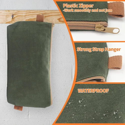 Miniatura 5 de Bolsa de Lona con Cremallera, Paquete de 3 Organizador de Bolsa Pequeña para Herramientas, Bolsa Mini con Cremallera de Lona Encerada Resistente