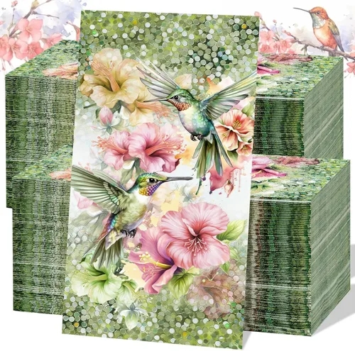 Miniatura 7 de Jetec 200 unidades de toallas de mano desechables de papel con flores y pájaros para baño, toallas de papel para invitados de baño, toallas de papel