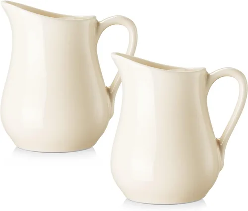 Miniatura 12 de Gurygo Juego de 2 Jarras para Crema de 8 onzas de Cerámica con Asa, Pequeño Contenedor Clásico de Leche Blanco, Jarra de Crema de Porcelana Fina