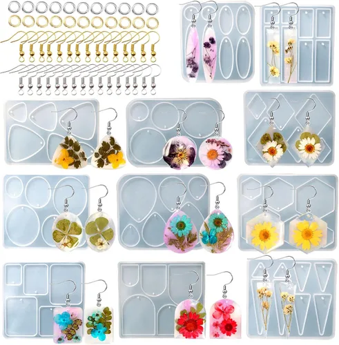 Miniatura 9 de Attuslla Moldes de resina de silicona para aretes con anillos para hacer joyas, colgantes, aretes Estilo 9