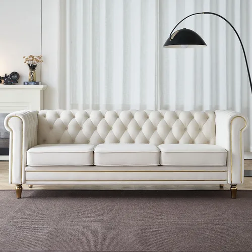 Miniatura 18 de KEIKI Sofá Chesterfield de terciopelo con botones capitoné de 87 pulgadas con cojines de espuma de alta densidad, moderno sofá de 3 plazas con Negro