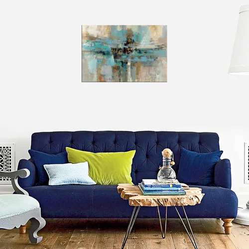 Miniatura 3 de DZL Art A74769 - Impresiones en lienzo abstractas para pared, pinturas artísticas azules y marrones, lienzo estirado de madera, enmarcado para sala