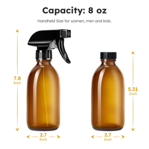 Miniatura 7 de Tecohouse Botellas rociadoras de vidrio de 8 onzas, botellas de spray para el cabello ámbar, paquete de 2 recipientes rociadores vacíos recargables